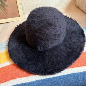 VINTAGE BLACK RABBIT FUR WIDE-BRIM HAT